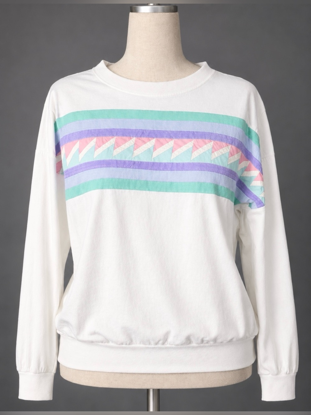 Hand quilted pastel and white cotton longsleeve top- fits like 6.